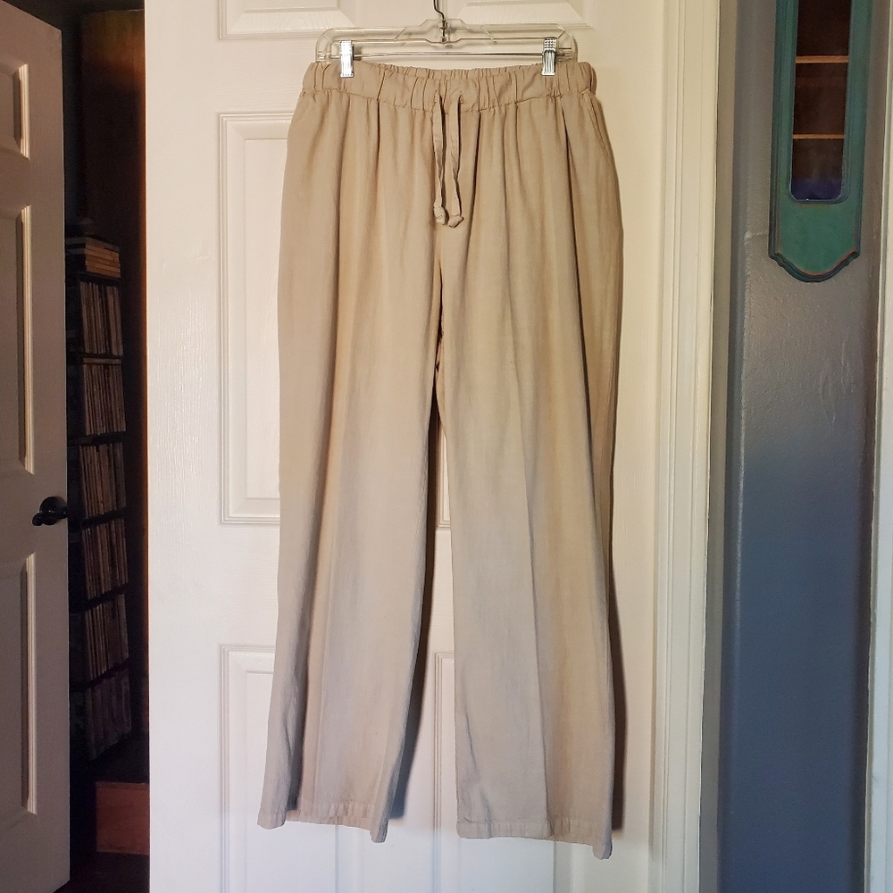 Summer Beach Pants Flowy Vacation High-waisted Wide-leg Pull-on Elastic Waist